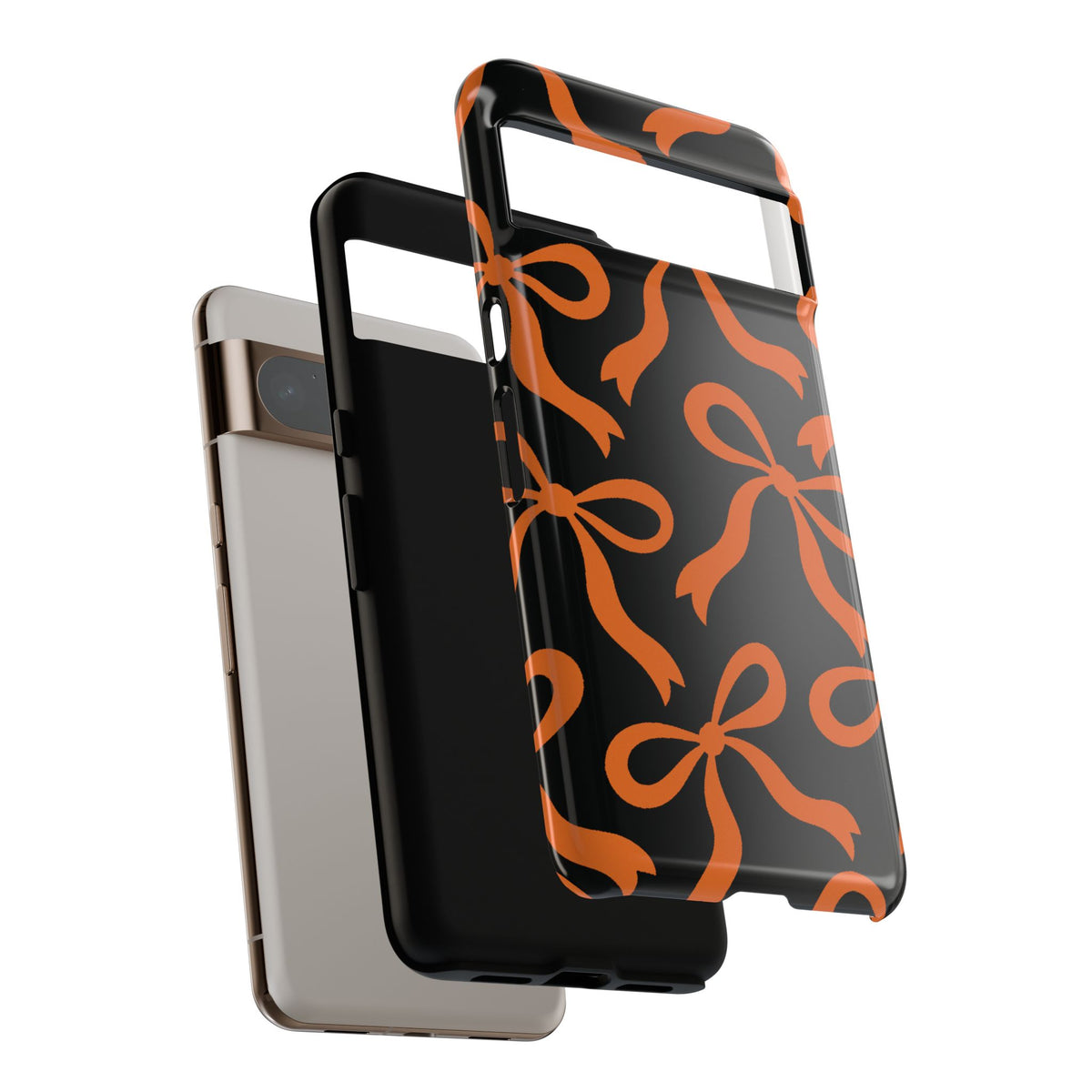 Bold Black and Burnt Orange Bow Pattern Phone Case - Black Phone Case