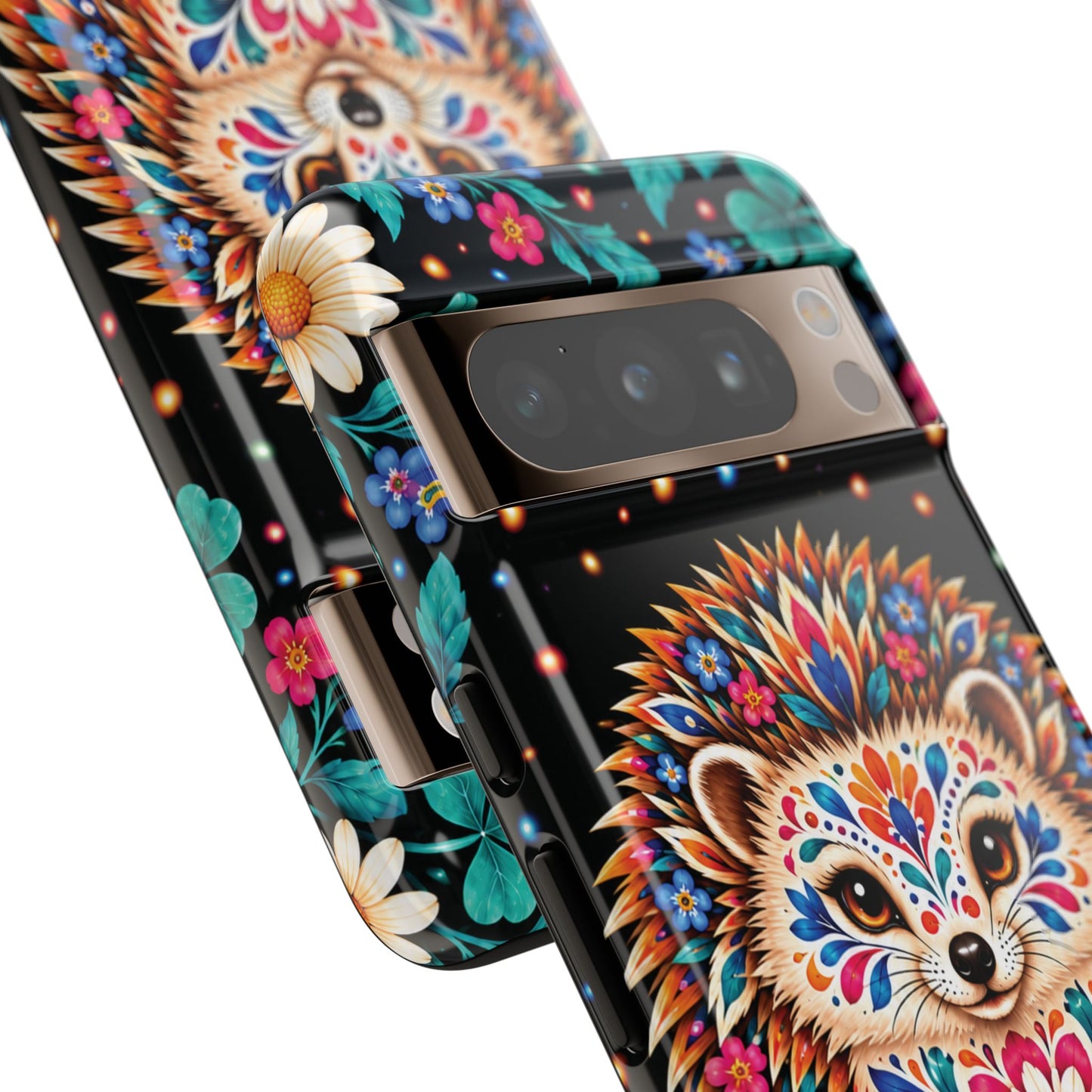 Vibrant Orange and Turquoise Calavera Hedgehog Phone Case - Multicolor Phone Case