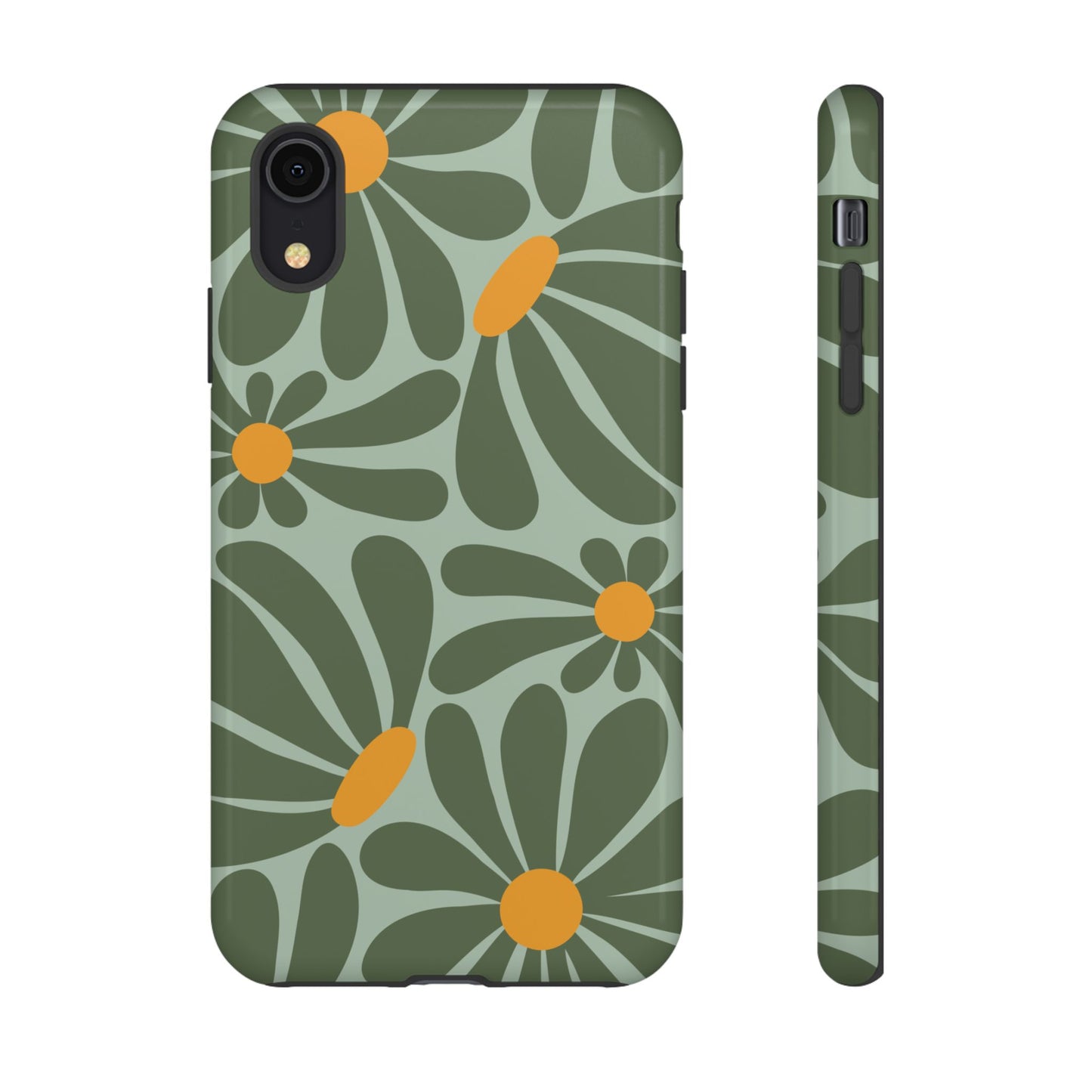 iPhone XR / Glossy Phone Case - Retro Green Daisy Pattern Phone Case