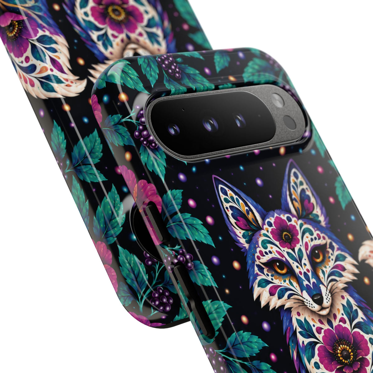 Vibrant Purple and Teal Calavera Fox Phone Case - Multicolor Phone Case