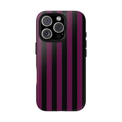 iPhone 16 Pro / Glossy Phone Case - Trendy Plum & Black Stripe Pattern Phone Case