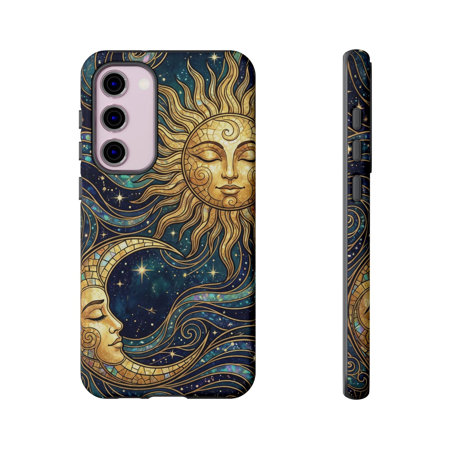 Elegant Teal & Gold Sun and Moon Phone Case