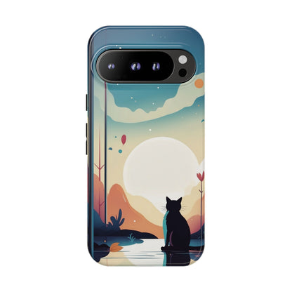 Stylised Cat & Moon Design Phone Case - Multicolor Phone Case - Google Pixel 9 Pro / Glossy