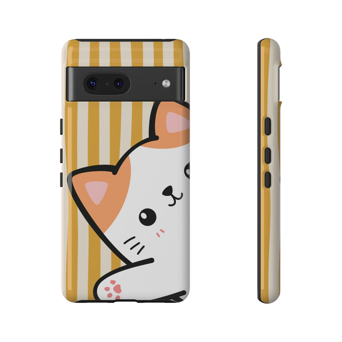 Playful Peakaboo Cat with Yellow Stripe Pattern Phone Case - Yellow Phone Case - Google Pixel 7 / Glossy