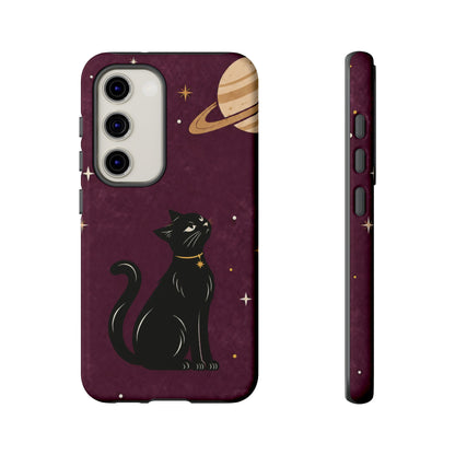 Whimsical Plum Celestial Black Cat Phone Case