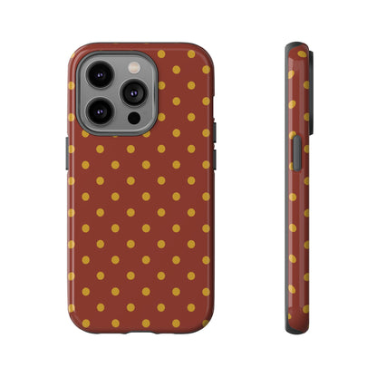 iPhone 14 Pro / Glossy Phone Case - Trendy Brown & Mustard Dot Pattern Phone Case