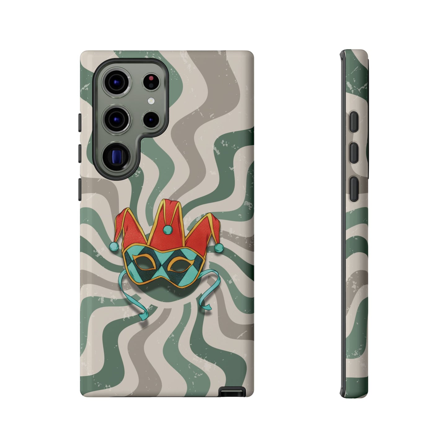 Samsung Galaxy S23 Ultra / Glossy Phone Case - Venetian Jester Mask – Green Retro Soft Revival Phone Case