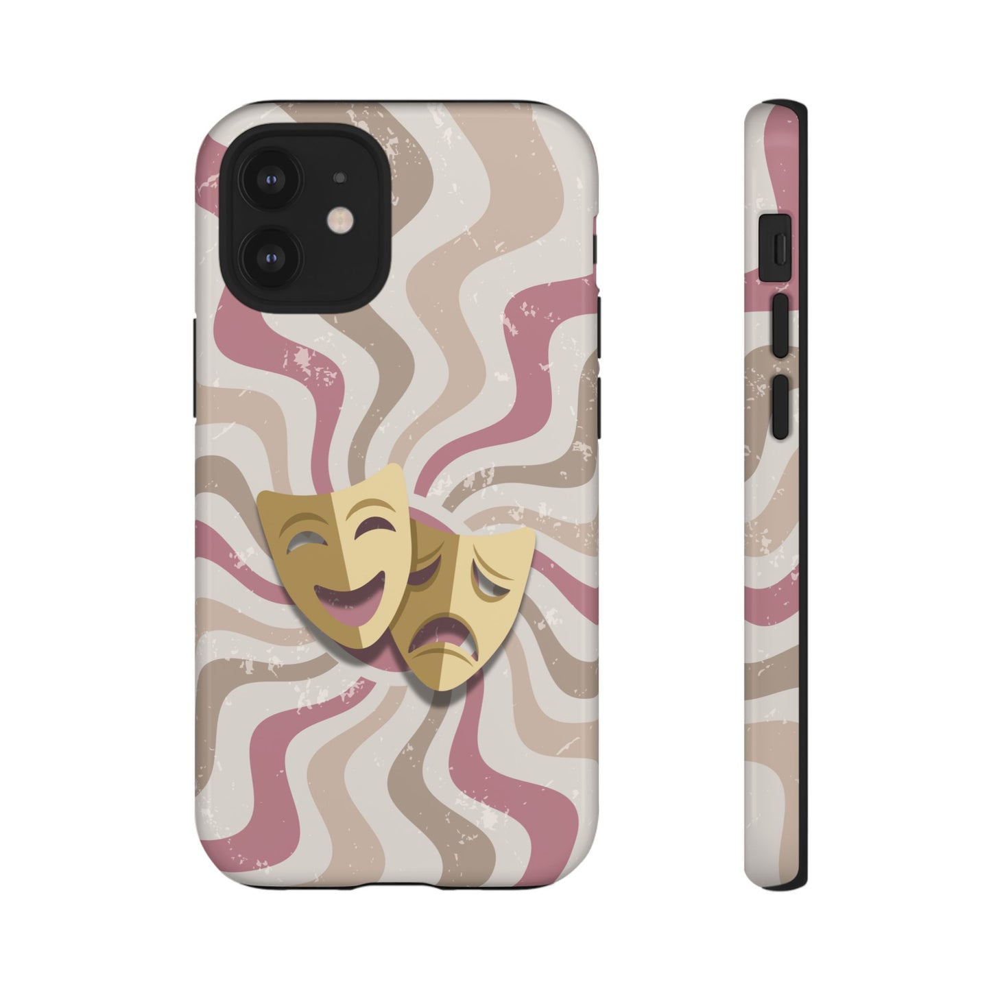 Comedy & Tragedy Masks – Pink Minimal Retro Wave Phone Case - Pink Phone Case - iPhone 12 Mini / Glossy