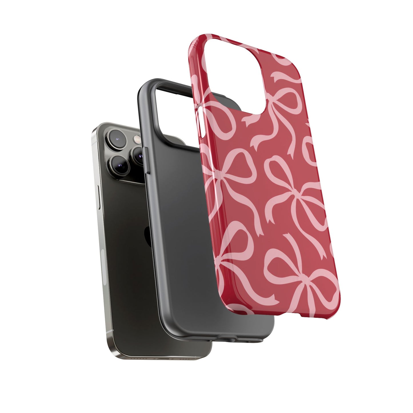 Bold Raspberry Red and Blush Pink Bow Pattern Phone Case
