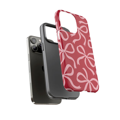 Bold Raspberry Red and Blush Pink Bow Pattern Phone Case