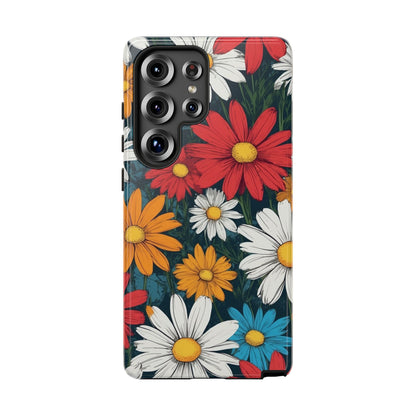 Samsung Galaxy S25 Ultra / Glossy Phone Case - Pop Art Daisies Illustration ’Red & Orange’ Phone Case
