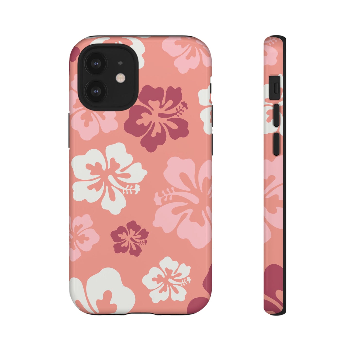 iPhone 12 Mini / Glossy Phone Case - ’Pink Hibiscus Retro Pattern #3’ Phone Case