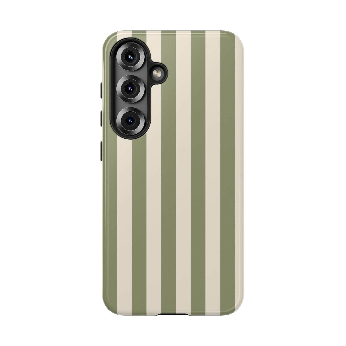 Samsung Galaxy S25 / Glossy Phone Case - ’Olive & Beige Stripe Pattern’ Phone Case