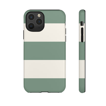 iPhone 11 Pro / Glossy Phone Case - Green & White Horizontal Stripe Pattern Phone Case