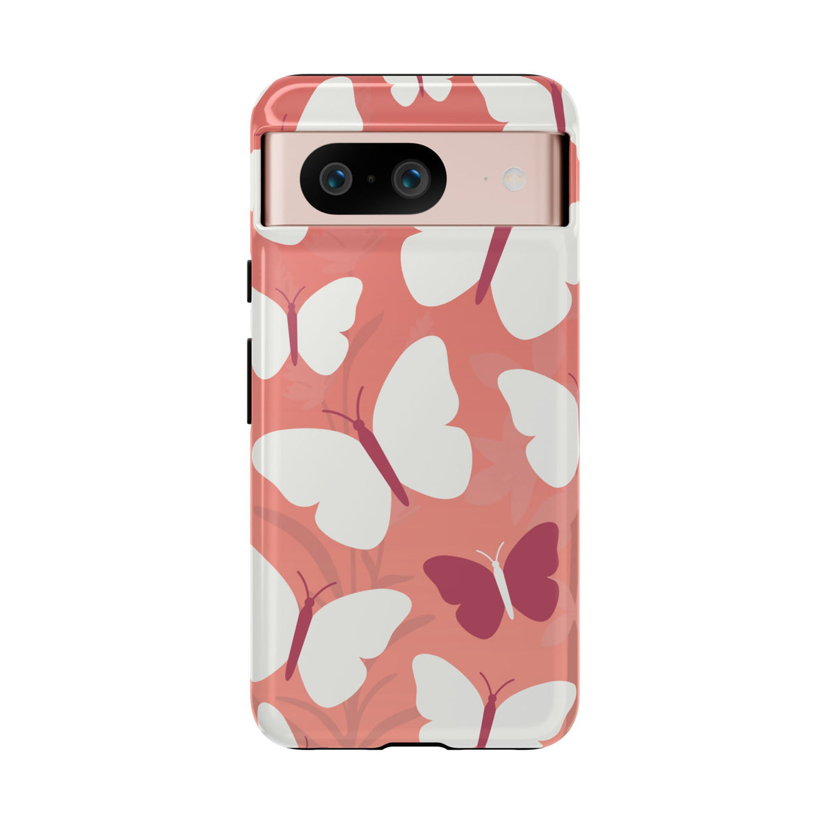 Minimalist Pink Butterfly Pattern Phone Case - Pink Phone Case - Google Pixel 8 / Glossy