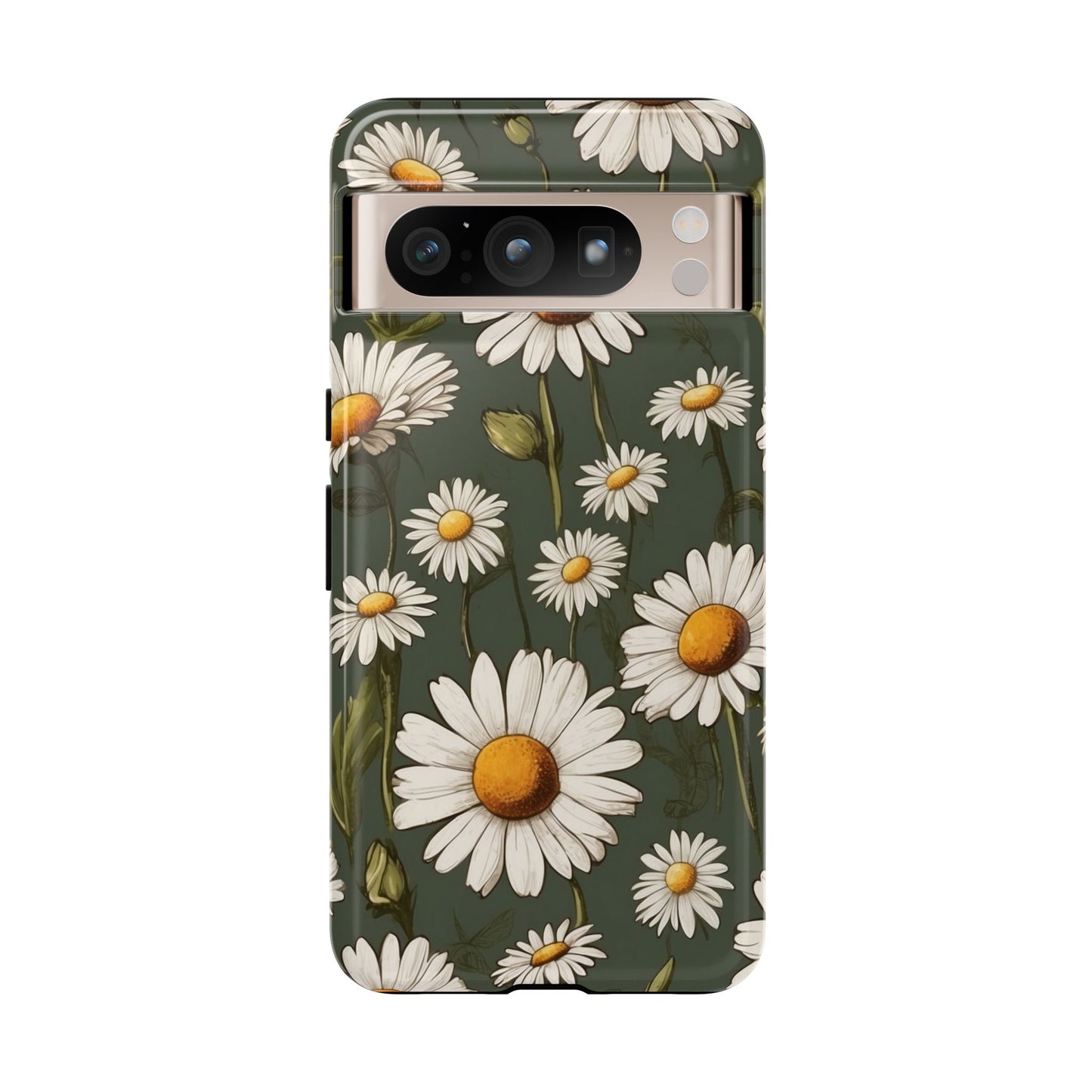 Google Pixel 8 Pro / Glossy Phone Case - Boho Chic Daisies Floral Pattern ’White & Green’ Phone Case