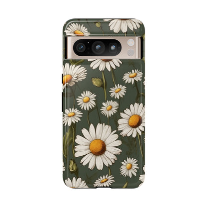 Google Pixel 8 Pro / Glossy Phone Case - Boho Chic Daisies Floral Pattern ’White & Green’ Phone Case