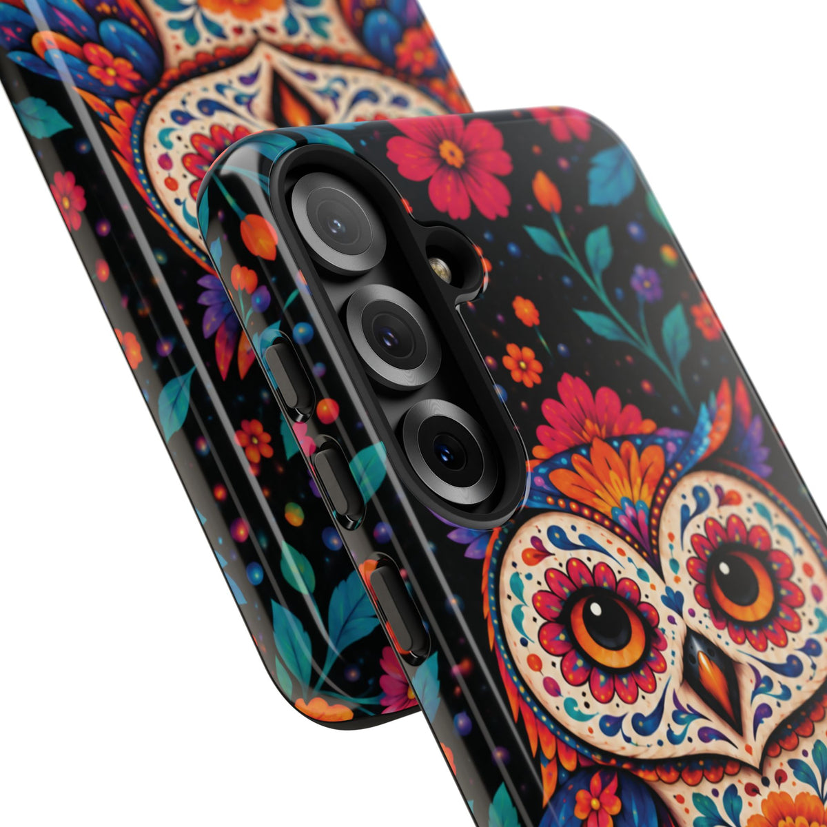 Vibrant Orange and Turquoise Calavera Owl Phone Case - Multicolor Phone Case