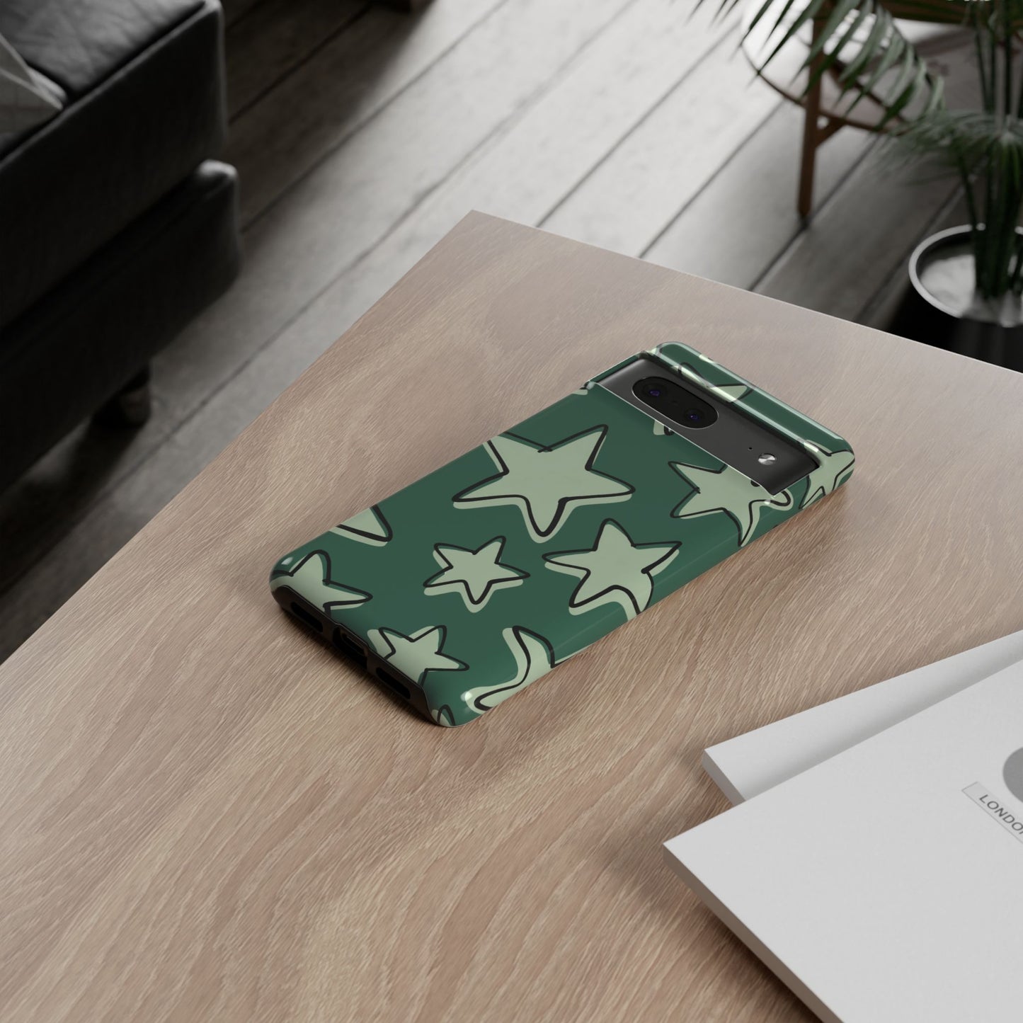 Forest Green Doodle Star Phone Case