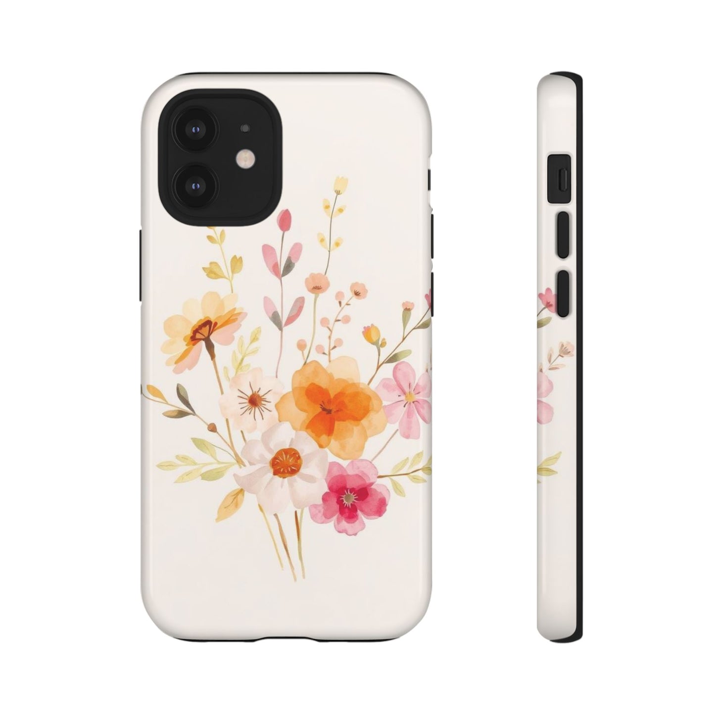 iPhone 12 Mini / Glossy Phone Case - Boho Chic Watercolour Flower Pattern Phone Case