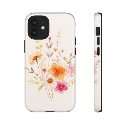 iPhone 12 Mini / Glossy Phone Case - Boho Chic Watercolour Flower Pattern Phone Case