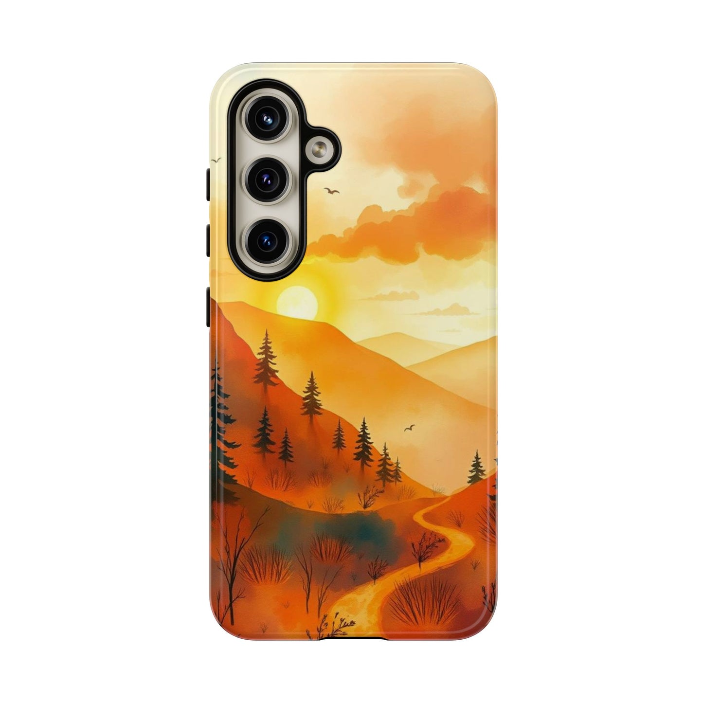 Samsung Galaxy S24 / Glossy Phone Case - Golden Sunset Design Phone Case