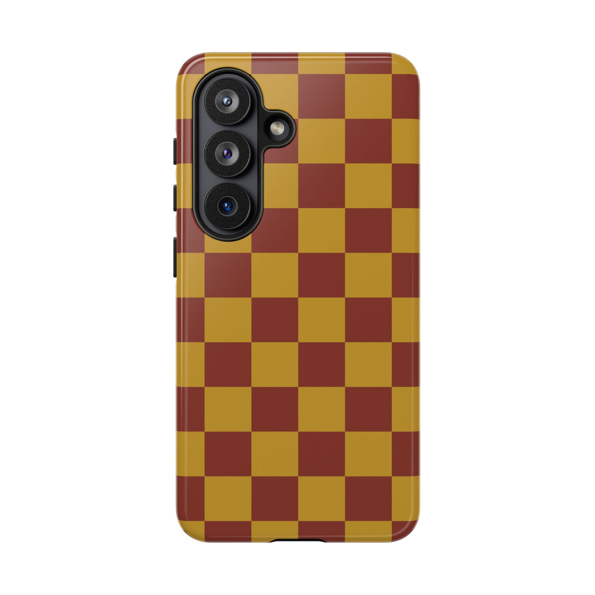 Trendy Mustard & Burgandy Checked Pattern Phone Case - Brown Phone Case - Samsung Galaxy S26 / Glossy
