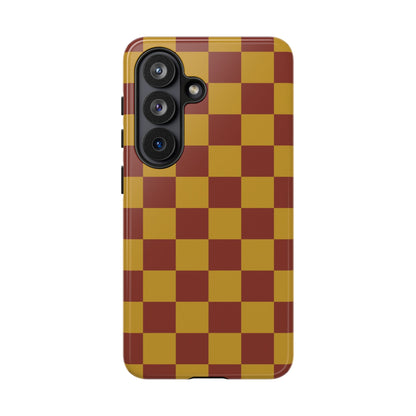 Trendy Mustard & Burgandy Checked Pattern Phone Case - Brown Phone Case - Samsung Galaxy S26 / Glossy