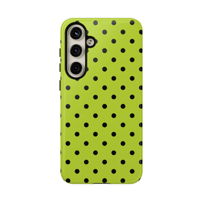 Trendy Neon Lime Green & Black Dot Pattern Phone Case