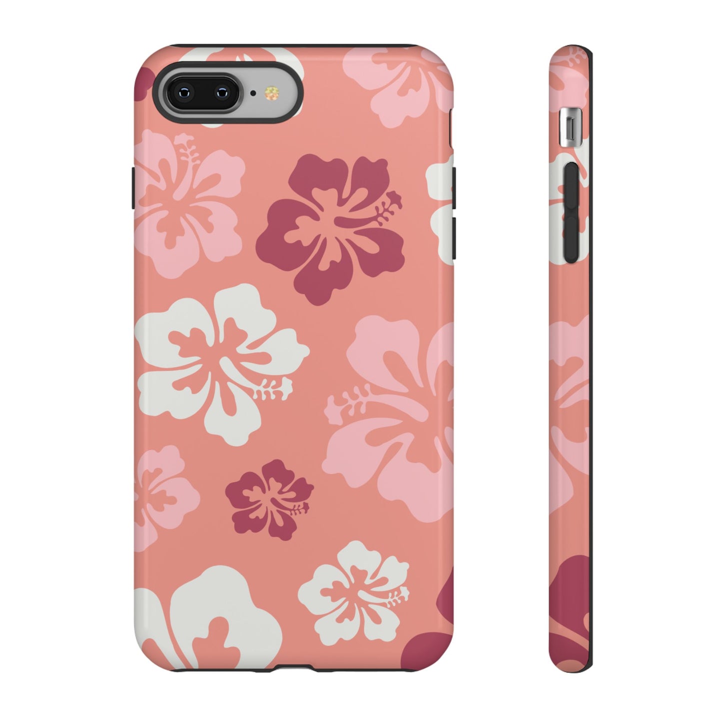 iPhone 8 Plus / Glossy Phone Case - ’Pink Hibiscus Retro Pattern #3’ Phone Case