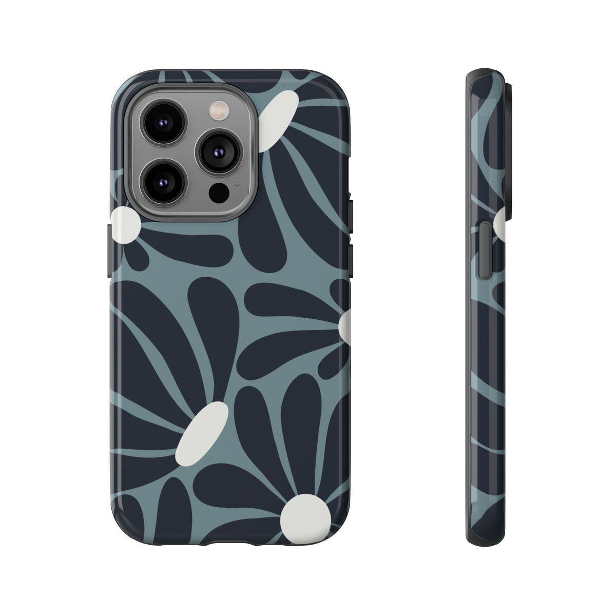 Retro Navy Blue & White Daisy Pattern Phone Case - Blue Phone Case - iPhone 14 Pro / Glossy