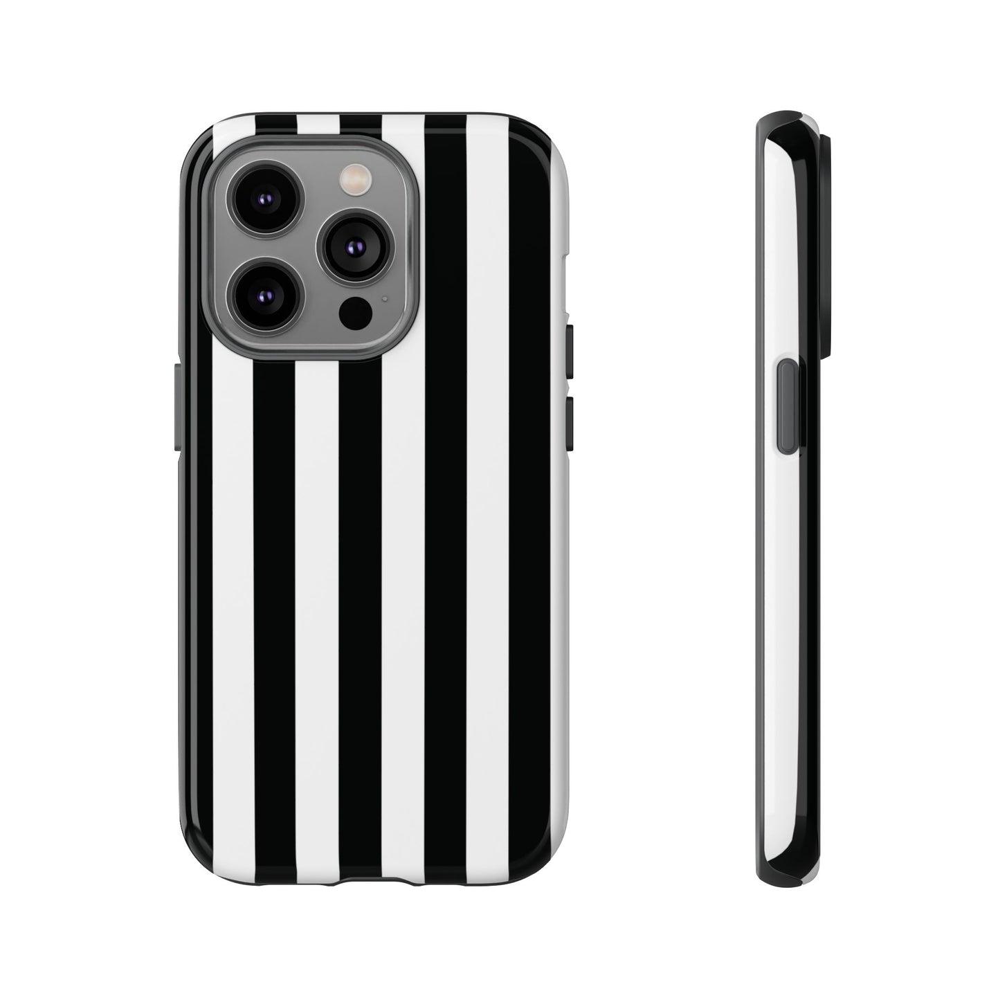 iPhone 14 Pro / Glossy Phone Case - Simple Black & White Stripe Pattern Phone Case