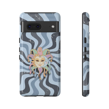 Google Pixel 7 / Glossy Phone Case - Sun & Moon Jester Mask – Blue Retro Wave Phone Case