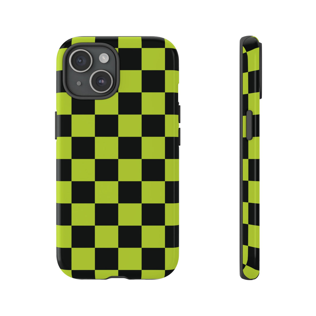 Trendy Neon Lime Green & Black Checked Pattern Phone Case - Green Phone Case - iPhone 15 / Glossy