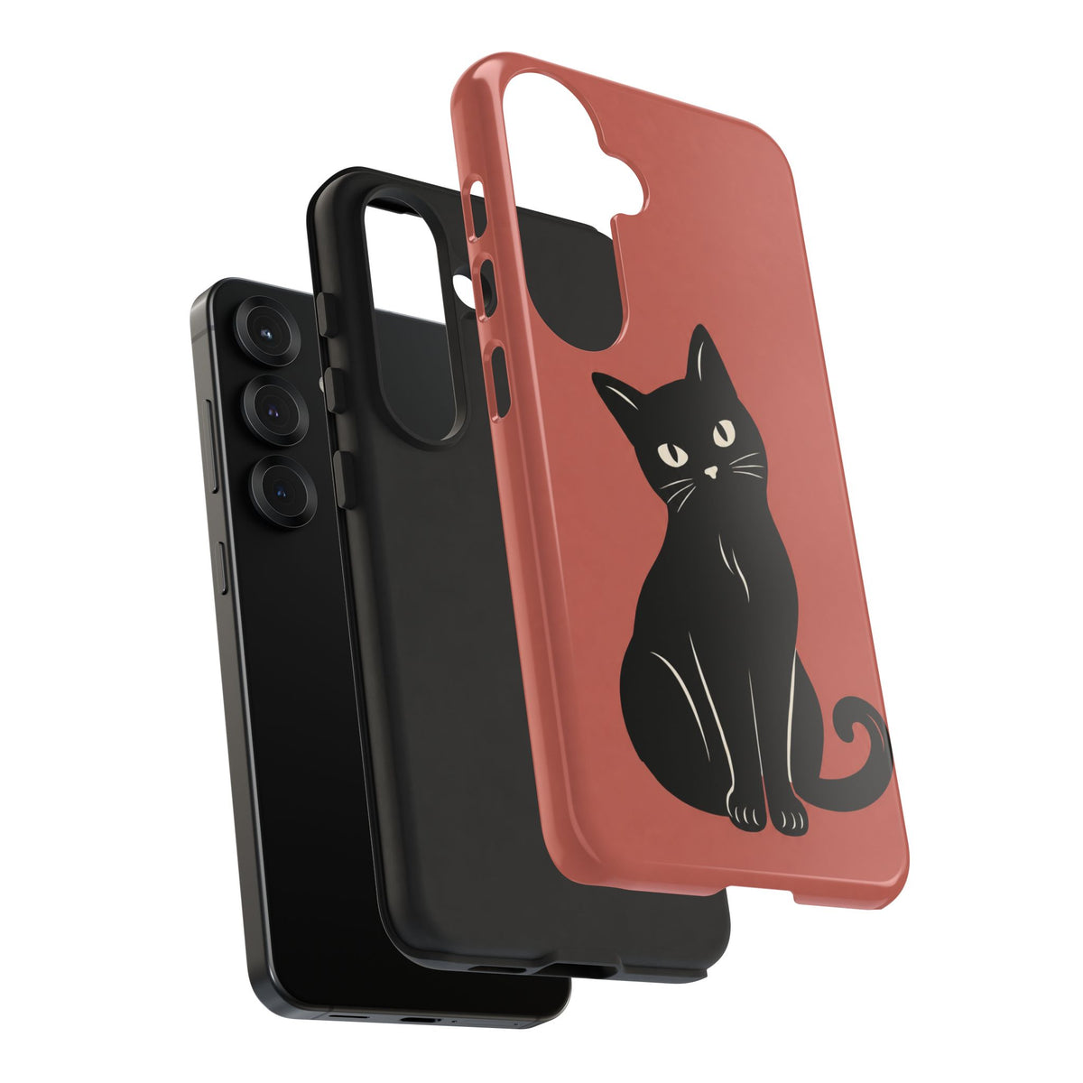Minimalist Coral Red & Black Cat Phone Case