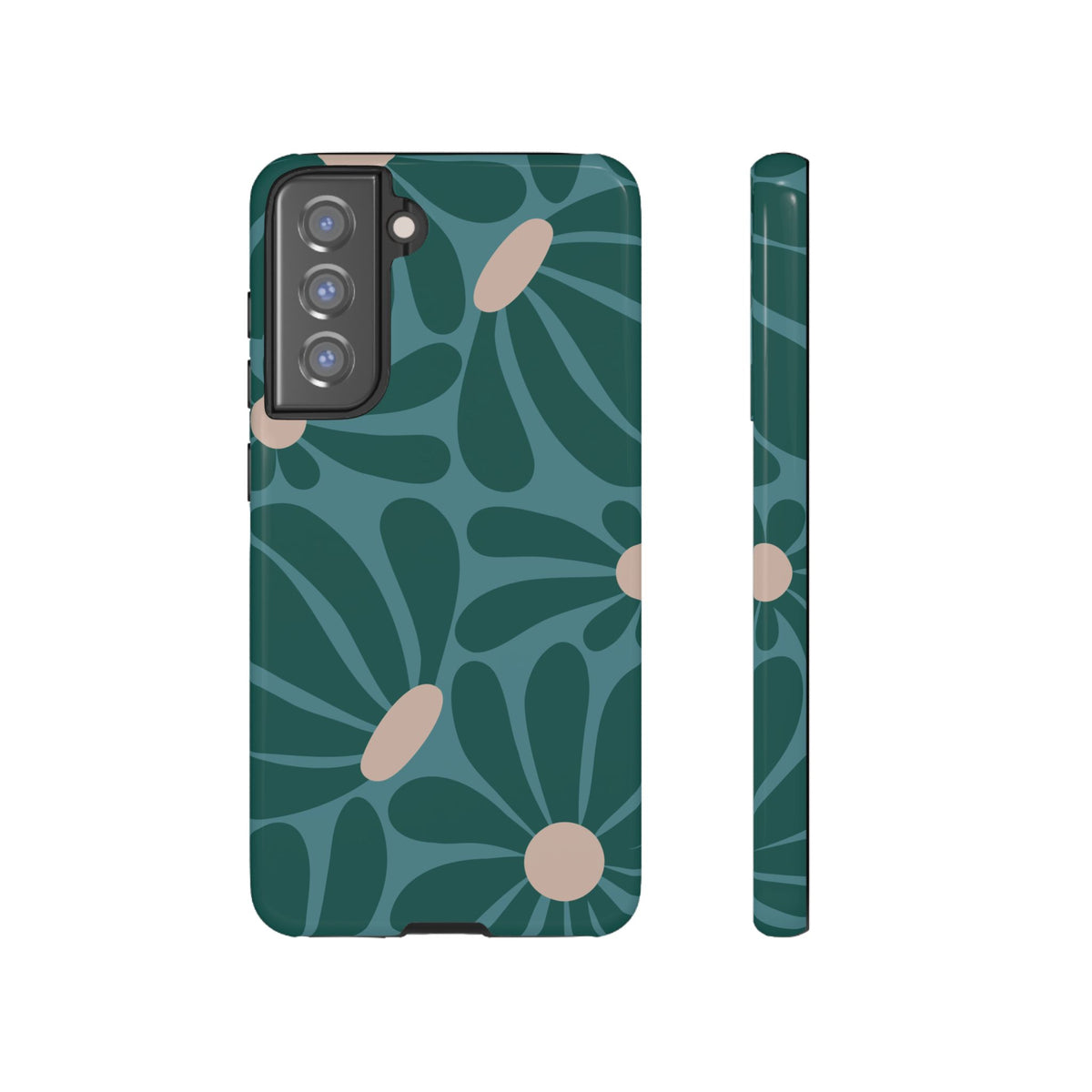 Retro Turquoise Daisy Pattern Phone Case - Green Phone Case - Samsung Galaxy S21 FE / Glossy