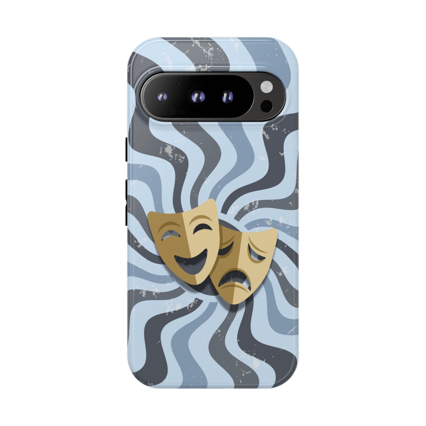 Comedy & Tragedy Masks – Blue Minimal Retro Wave Phone Case - Blue Phone Case - Google Pixel 9 Pro / Glossy