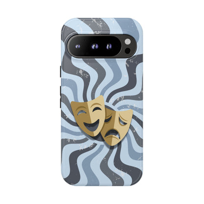 Comedy & Tragedy Masks – Blue Minimal Retro Wave Phone Case - Blue Phone Case - Google Pixel 9 Pro / Glossy