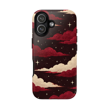 Illustrated Crimson Red Clouds & Stars Phone Case