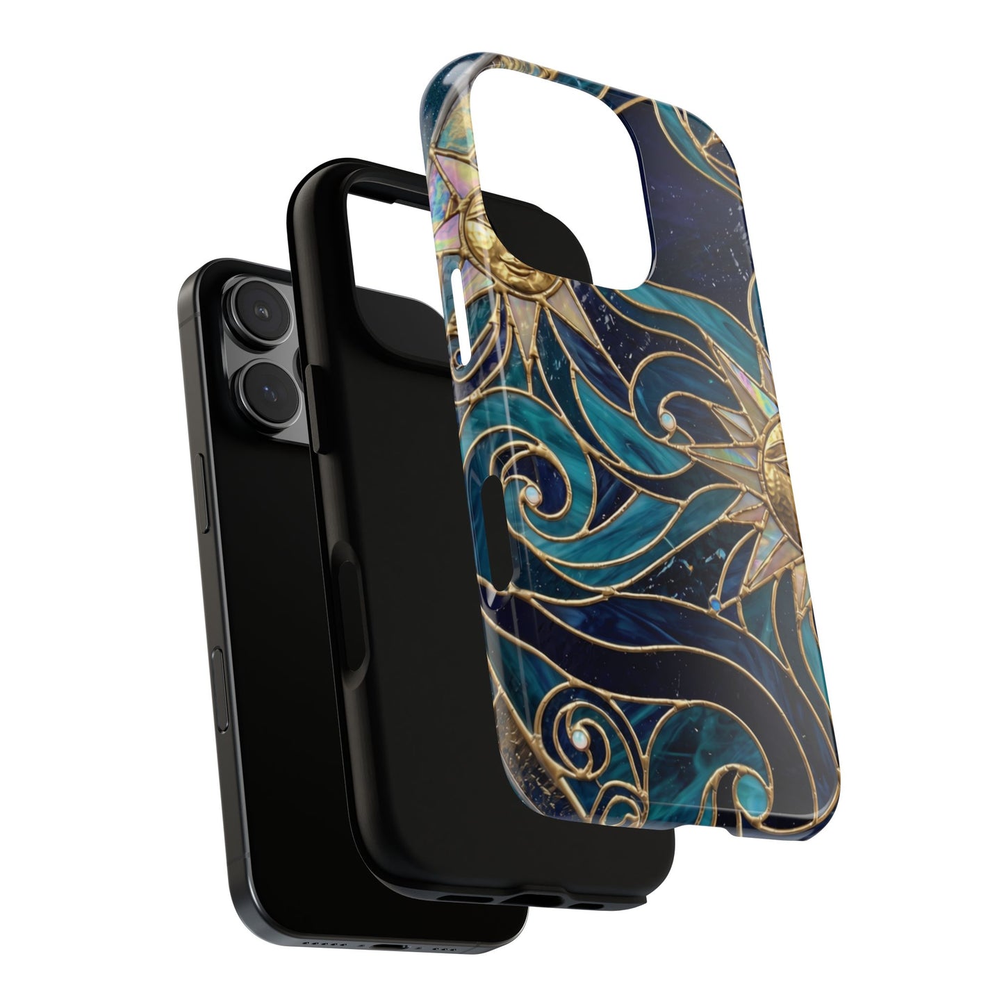 Elegant Teal & Gold Celestial Suns Phone Case