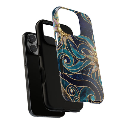 Elegant Teal & Gold Celestial Suns Phone Case