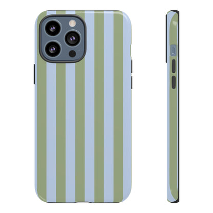 iPhone 13 Pro Max / Glossy Phone Case - Trendy Ice Blue & Green Stripe Pattern Phone Case
