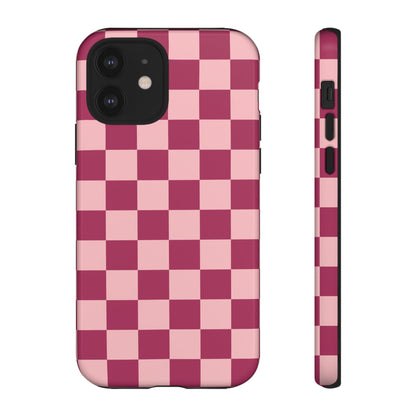 iPhone 12 / Glossy Phone Case - ’Pink Checkered Pattern’ Phone Case