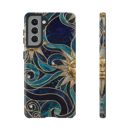 Elegant Teal & Gold Celestial Suns Phone Case