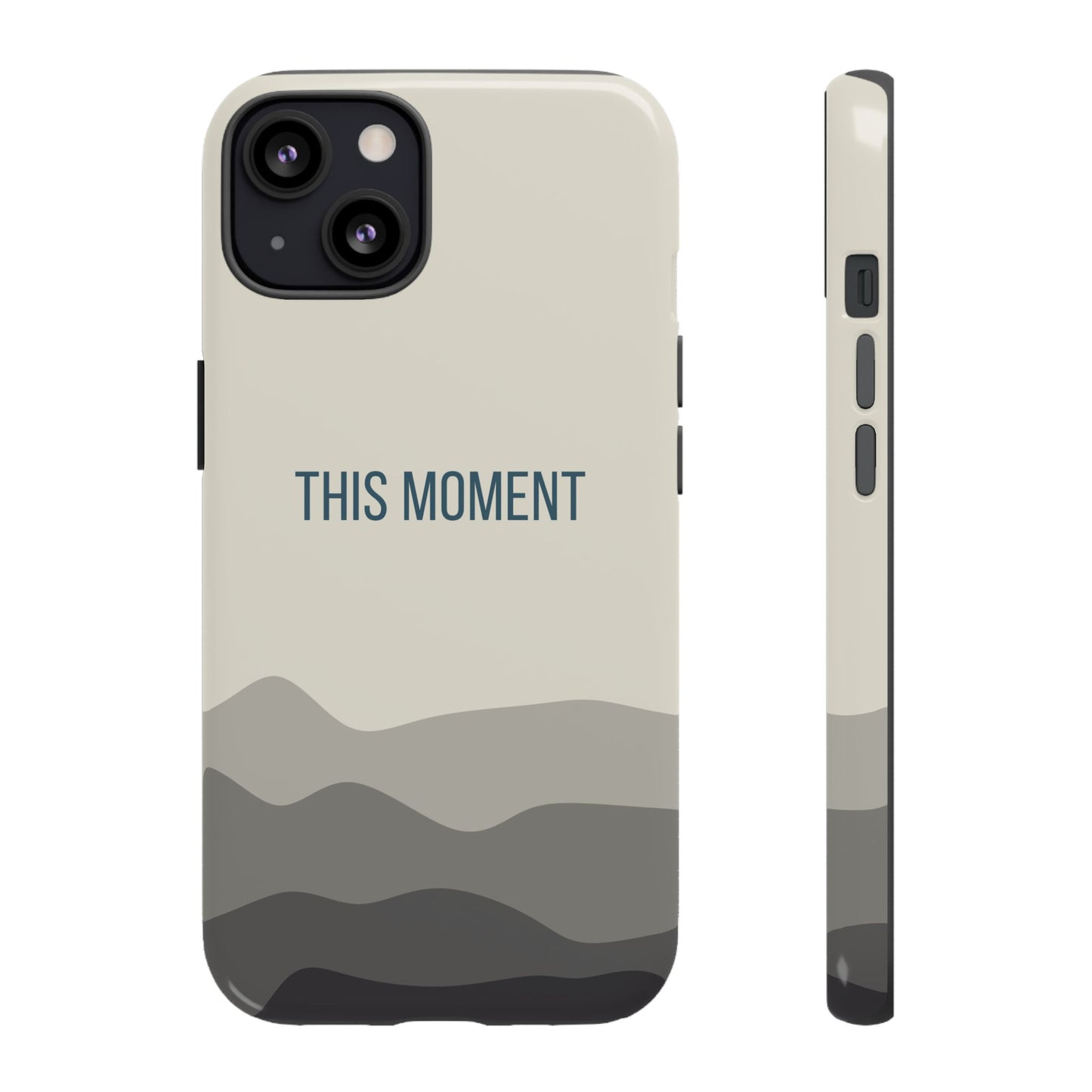 iPhone 13 / Glossy Phone Case - Minimalist Cream Waves ’This Moment’ Statement Phone Case