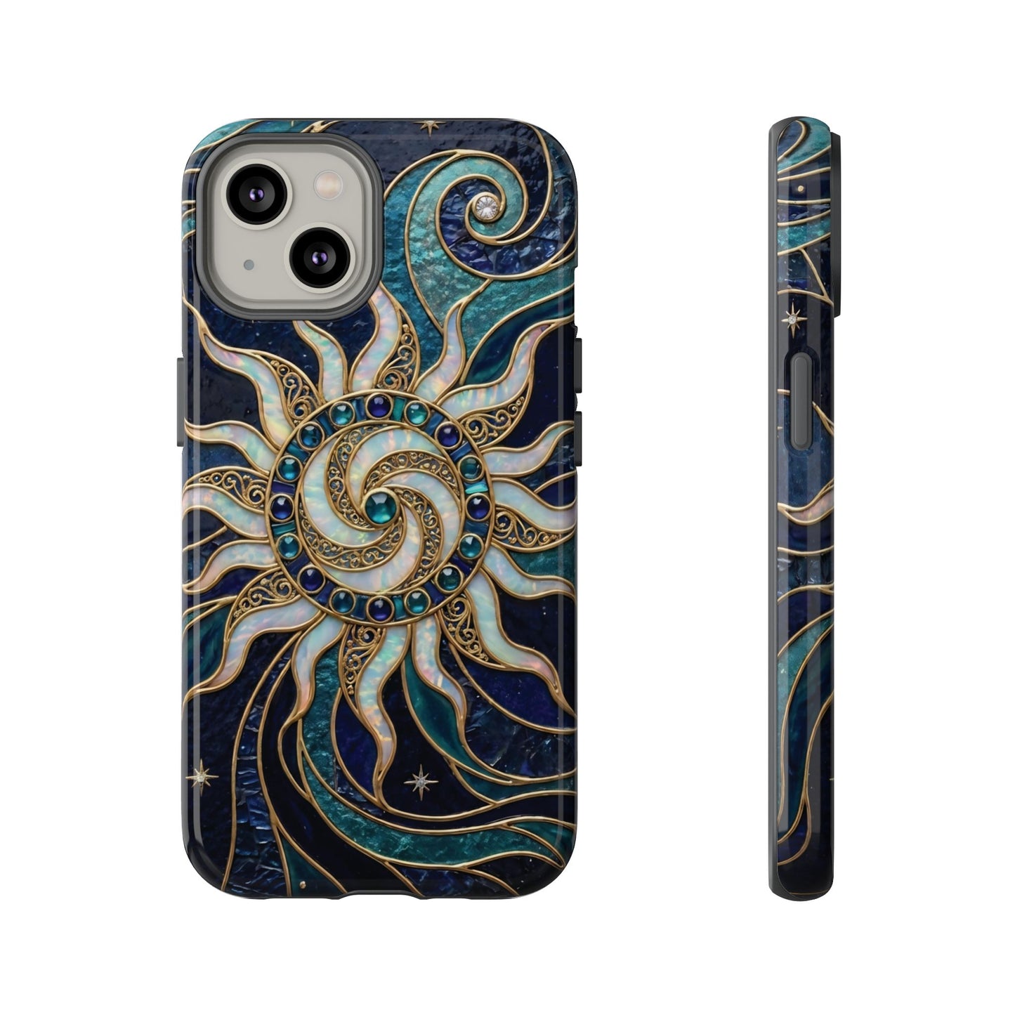 Elegant Teal & Gold Cosmic Sunburst Phone Case