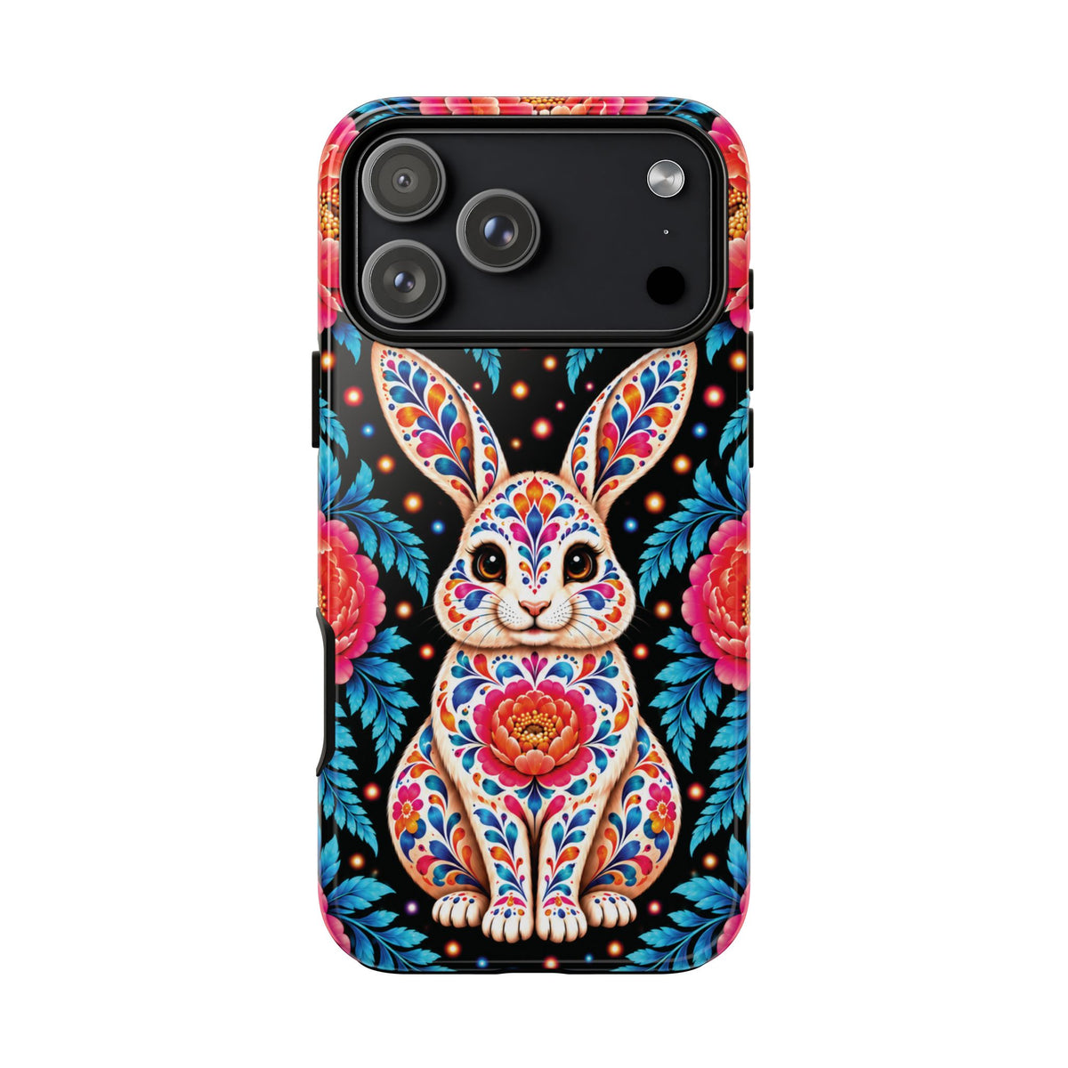 Cute Pink and Turquoise Calavera Bunny Phone Case - Multicolor Phone Case - iPhone 17 Pro Max / Glossy