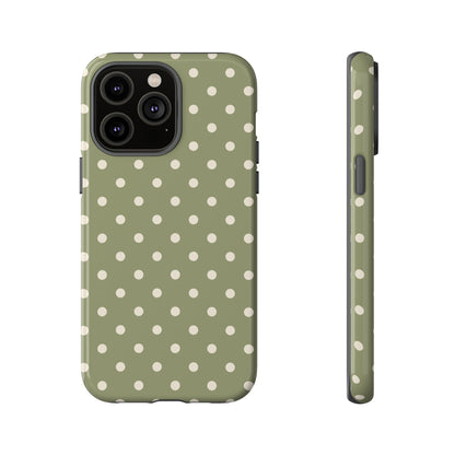 iPhone 14 Pro Max / Glossy Phone Case - ’Green & White Dot Pattern’ Phone Case