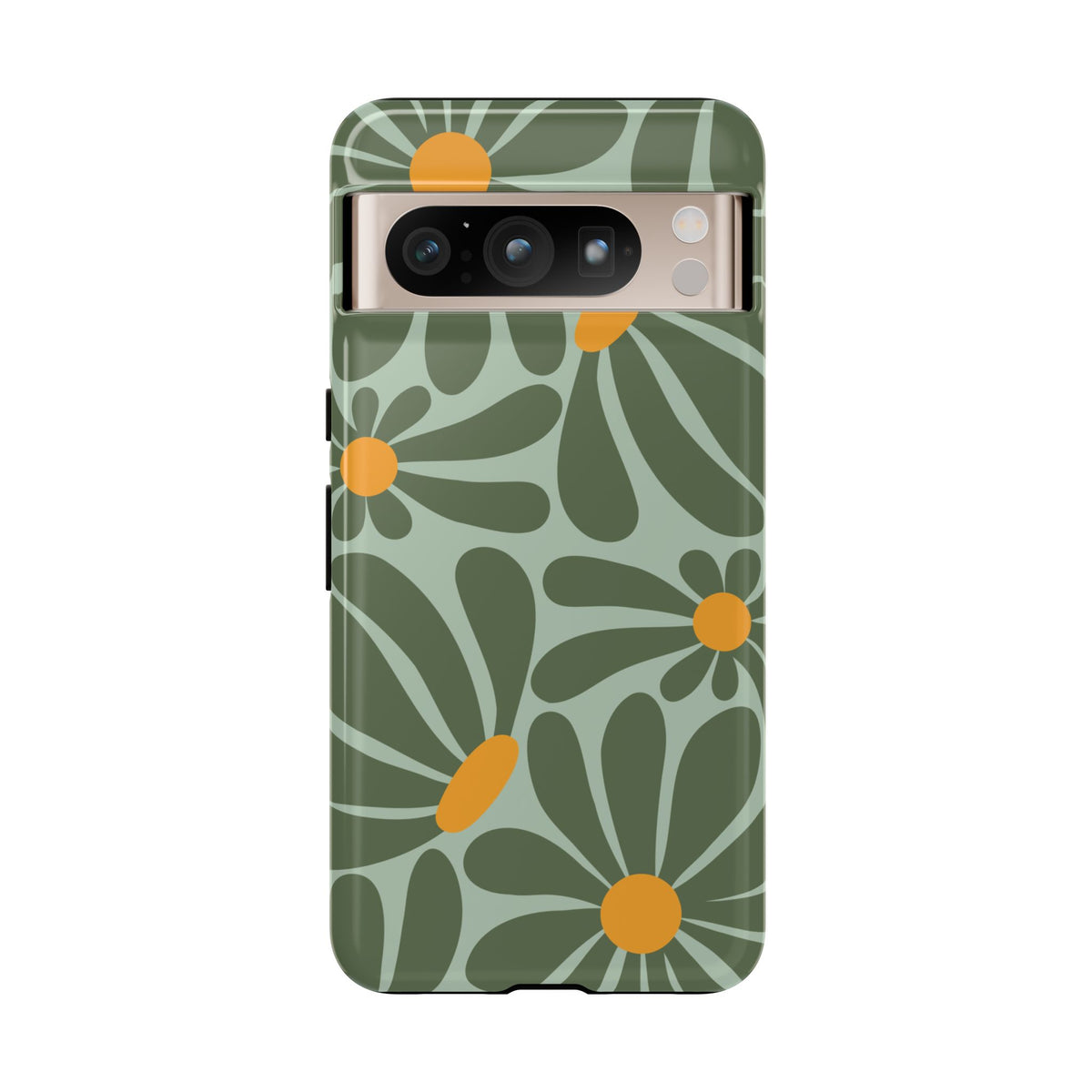 Retro Green Daisy Pattern Phone Case - Green Phone Case - Google Pixel 8 Pro / Glossy