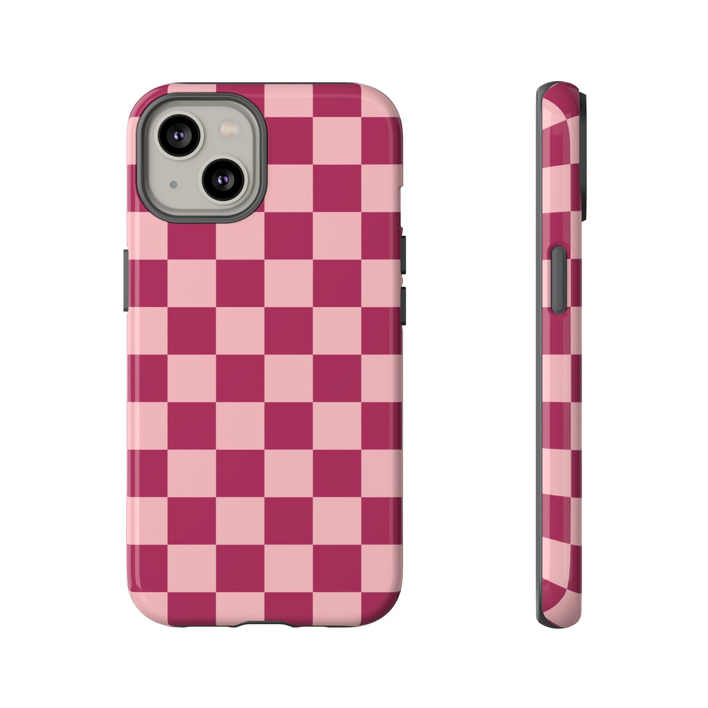 iPhone 14 / Glossy Phone Case - ’Pink Checkered Pattern’ Phone Case